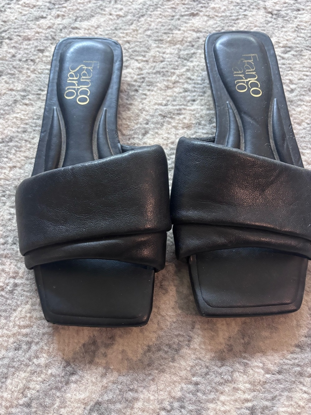 Franco Sarto Black Square-Toe Slide Sandals
